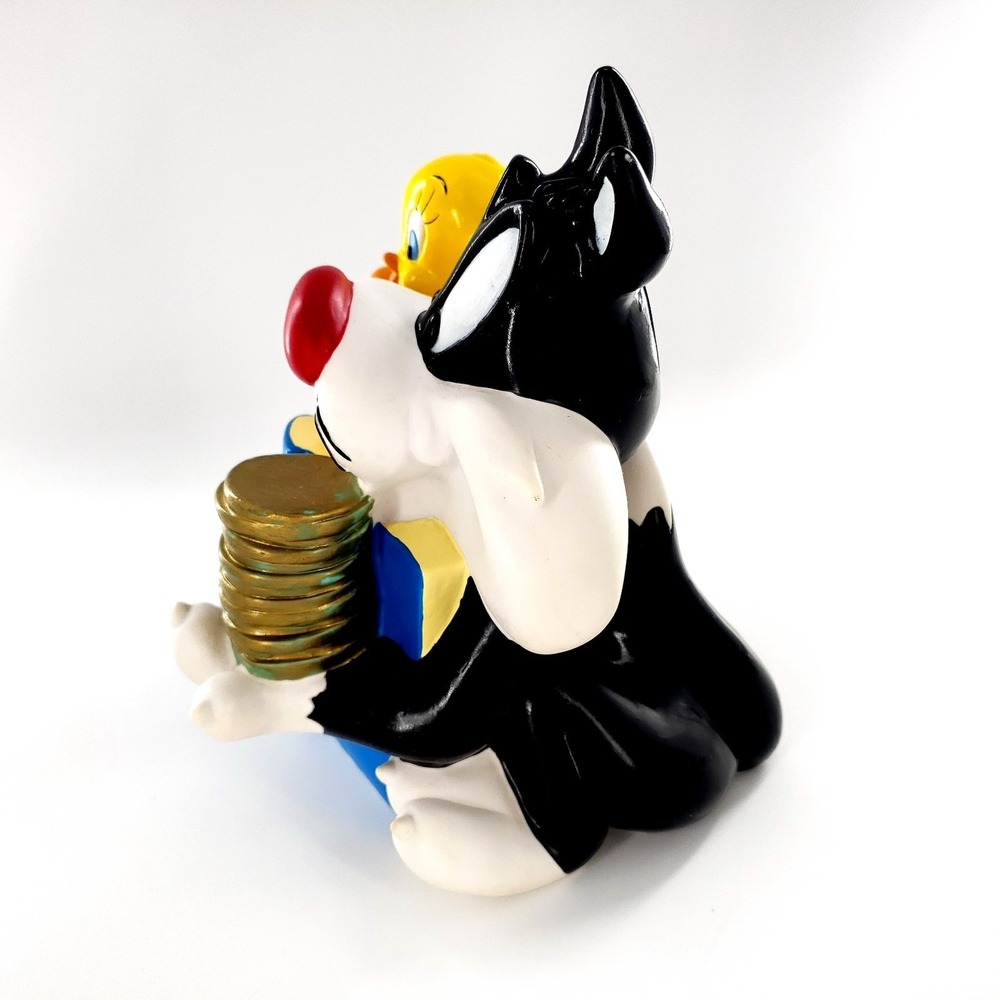 Vtg 1998 Warner Bros Sylvester Tweety Coin Collecting Piggy Bank w/ Stopper - Picture 4 of 10